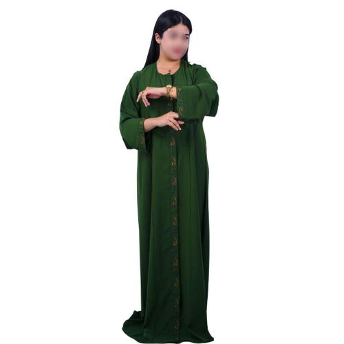 Abaya Noire Femme Moderne – Kimono Long Élégant avec Broderie – Robe Modeste Style Oriental