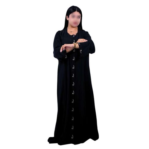 Abaya Femme Élégante Noire – Kimono Long Brodé – Robe Modeste Chic pour Sorties & Ramadan