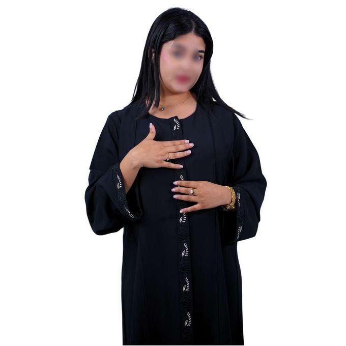 Abaya Femme Élégante Noire – Kimono Long Brodé – Robe Modeste Chic pour Sorties & Ramadan