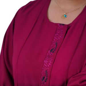 Abaya Femme Élégante Noire – Kimono Long Brodé – Robe Modeste Chic pour Sorties & Ramadan