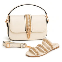 Pack Sac Bandoulière + Sandales Femme – Style Chic avec Détails Dorés