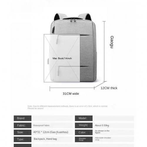 Sac à dos de voyage, bag d'affaires + port USB, cartable pour PC, sac scolaire