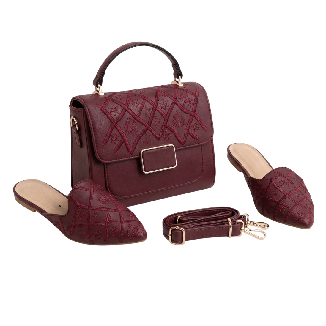 Pack Sac à Main Brodé + Mules Femme – Style Chic et Élégant