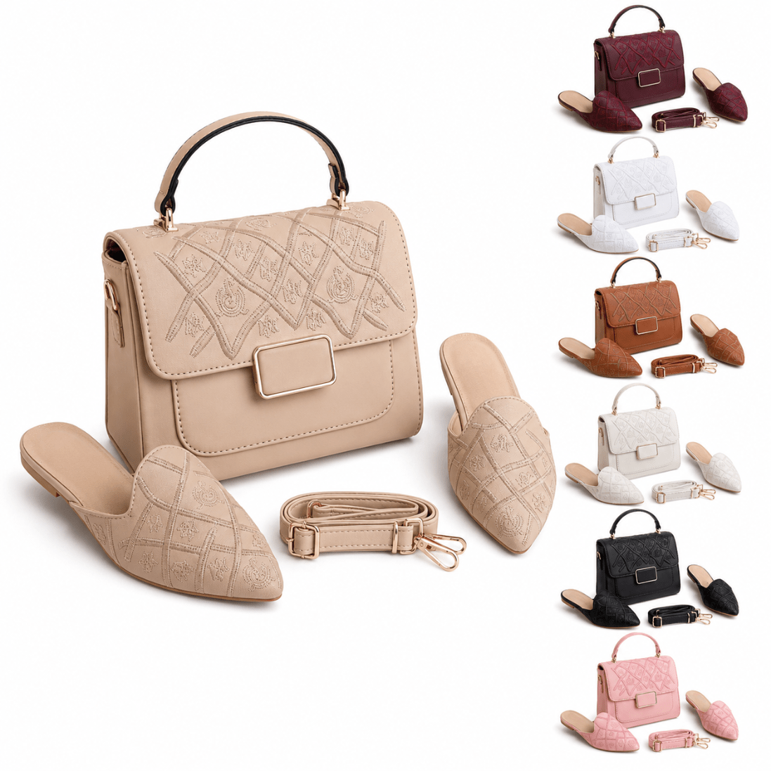 Pack Sac à Main Brodé + Mules Femme – Style Chic et Élégant