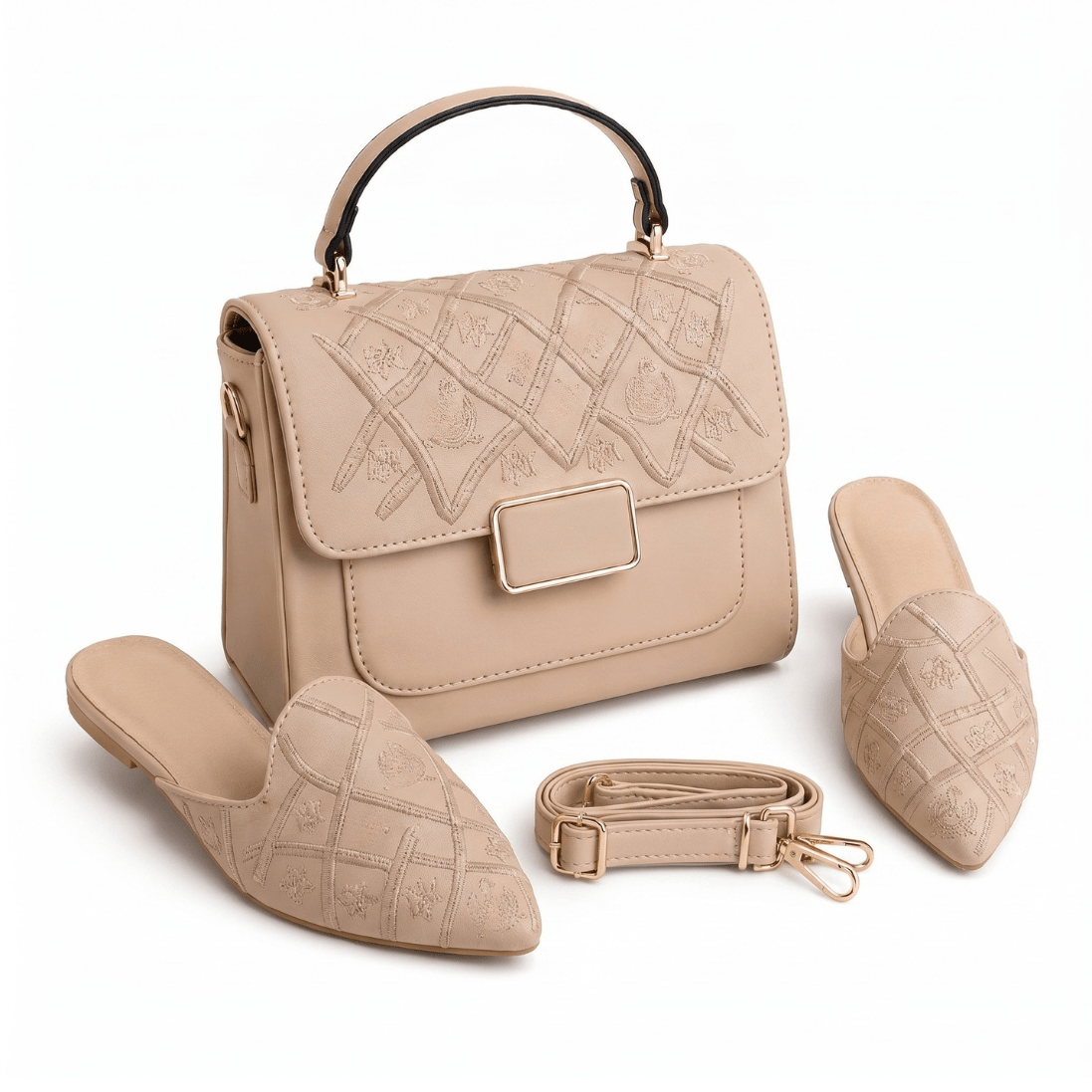 Pack Sac à Main Brodé + Mules Femme – Style Chic et Élégant