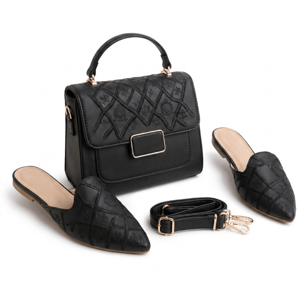 Pack Sac à Main Brodé + Mules Femme – Style Chic et Élégant