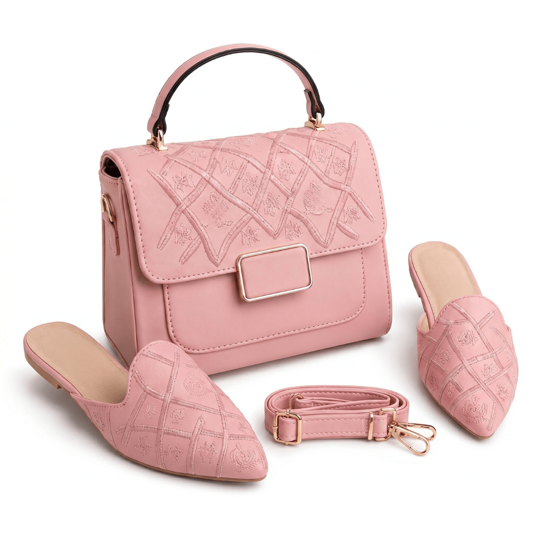Pack Sac à Main Brodé + Mules Femme – Style Chic et Élégant