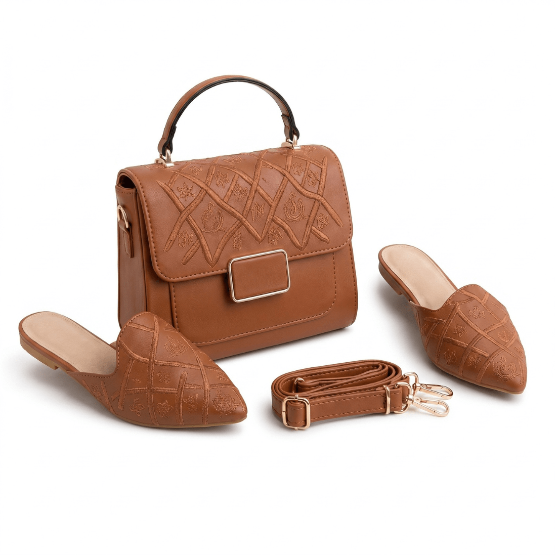 Pack Sac à Main Brodé + Mules Femme – Style Chic et Élégant