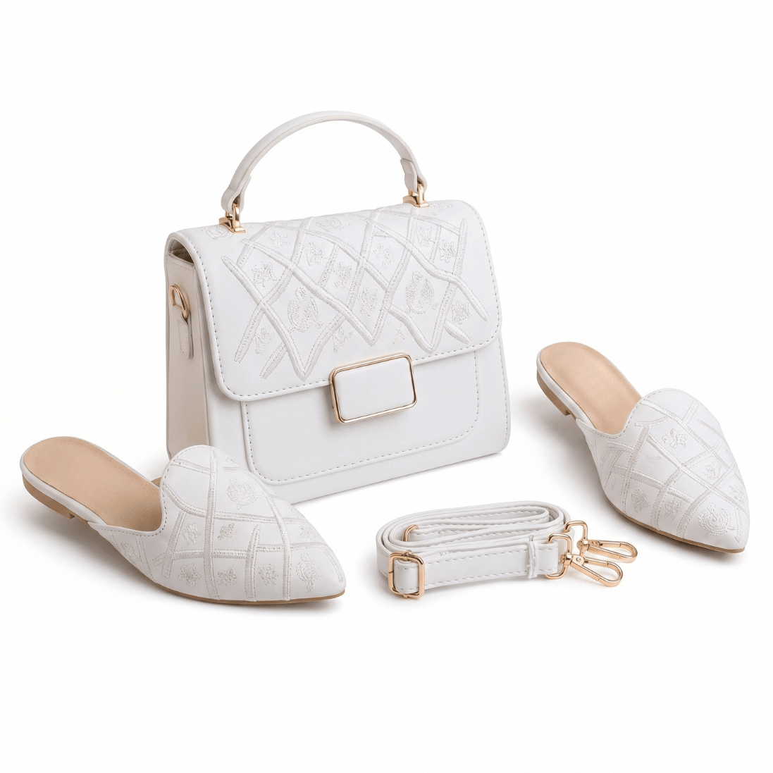 Pack Sac à Main Brodé + Mules Femme – Style Chic et Élégant