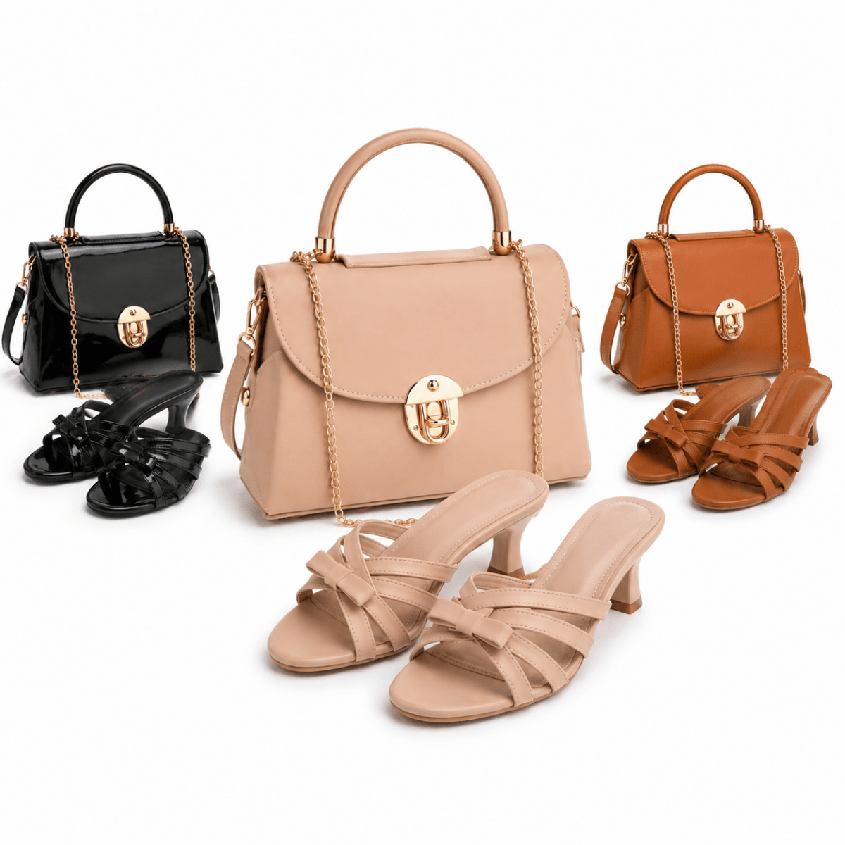 Pack Sac à Main + Mules à Talon Femme – Style Chic avec Nœud