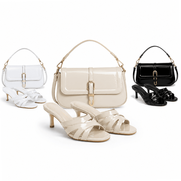 Pack Sac à Main Verni + Mules à Talon – Style Chic Minimaliste