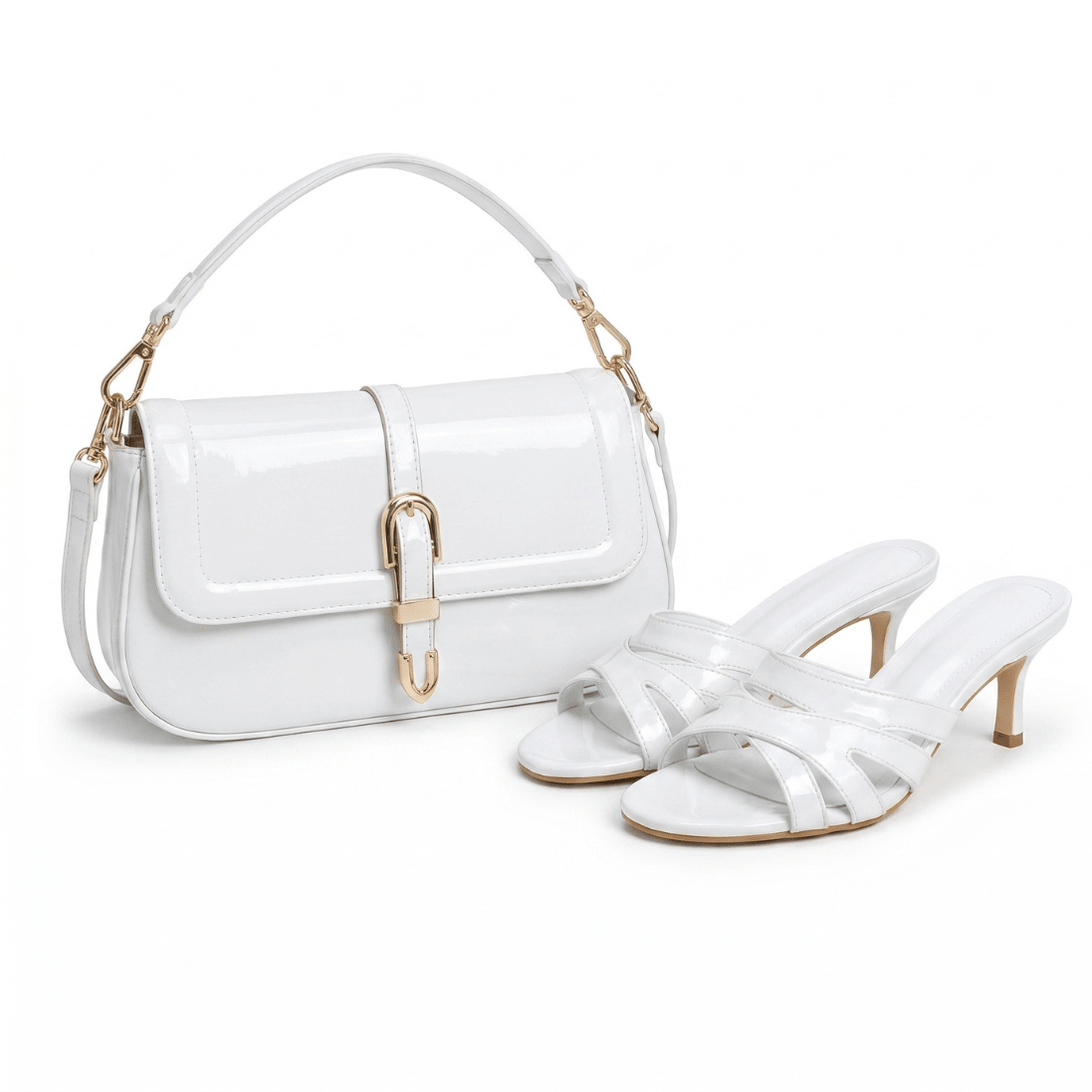 Pack Sac à Main Verni + Mules à Talon – Style Chic Minimaliste