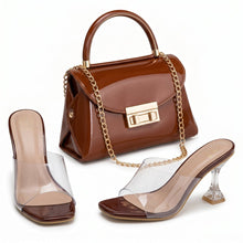 Pack Sac à Main Verni + Mules Transparentes – Style Chic avec Chaîne Dorée