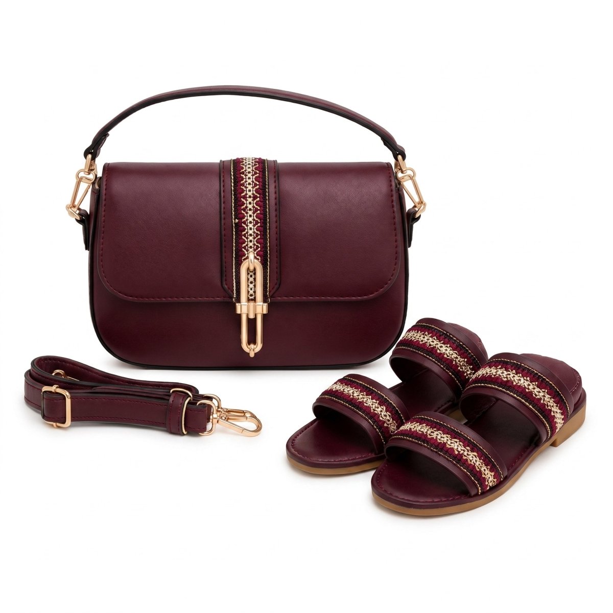 Pack Sac Bandoulière + Sandales Femme – Style Chic avec Détails Dorés