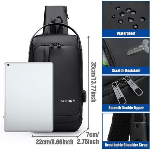 Sac à bandoulière, Sac de poitrine, antivol imperméables, port USB, pack poches