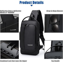 Sac à bandoulière, Sac de poitrine, antivol imperméables, port USB, pack poches