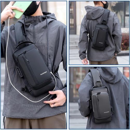 Sac à bandoulière, Sac de poitrine, antivol imperméables, port USB, pack poches