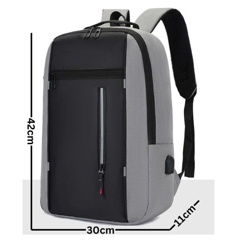 Sac à dos moderne avec port USB intégré, idéal pour bureau, école et voyages.
