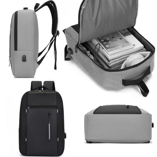 Sac à dos moderne avec port USB intégré, idéal pour bureau, école et voyages.